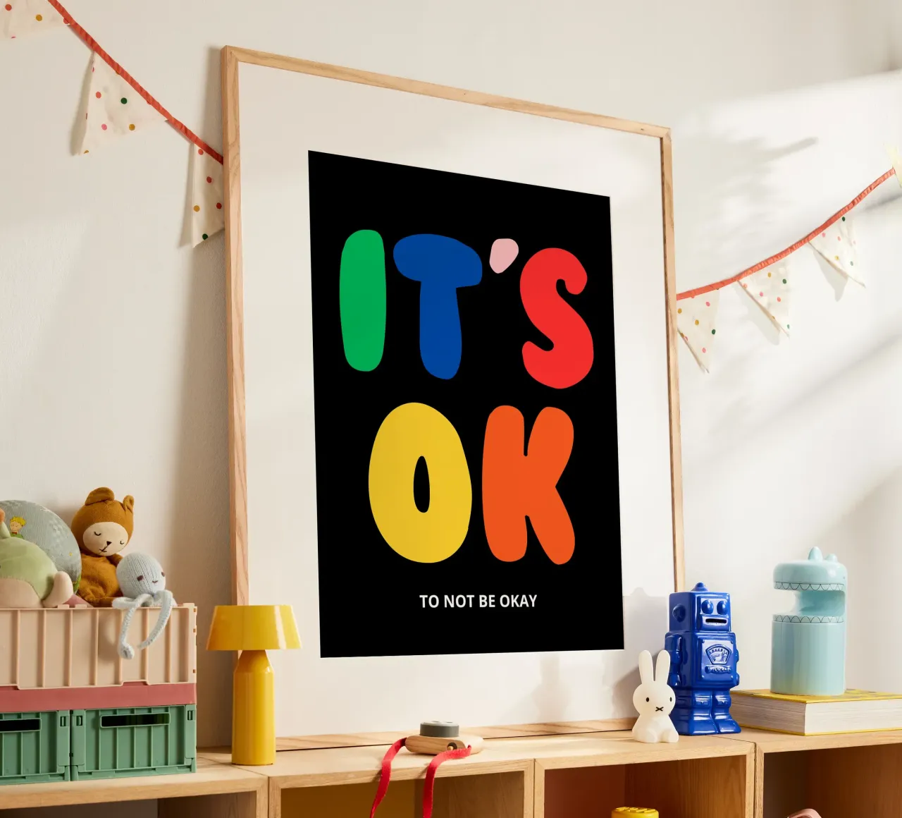 IT'S OK TO NOT BE OKAY poster con telaio in legno da ramosashop