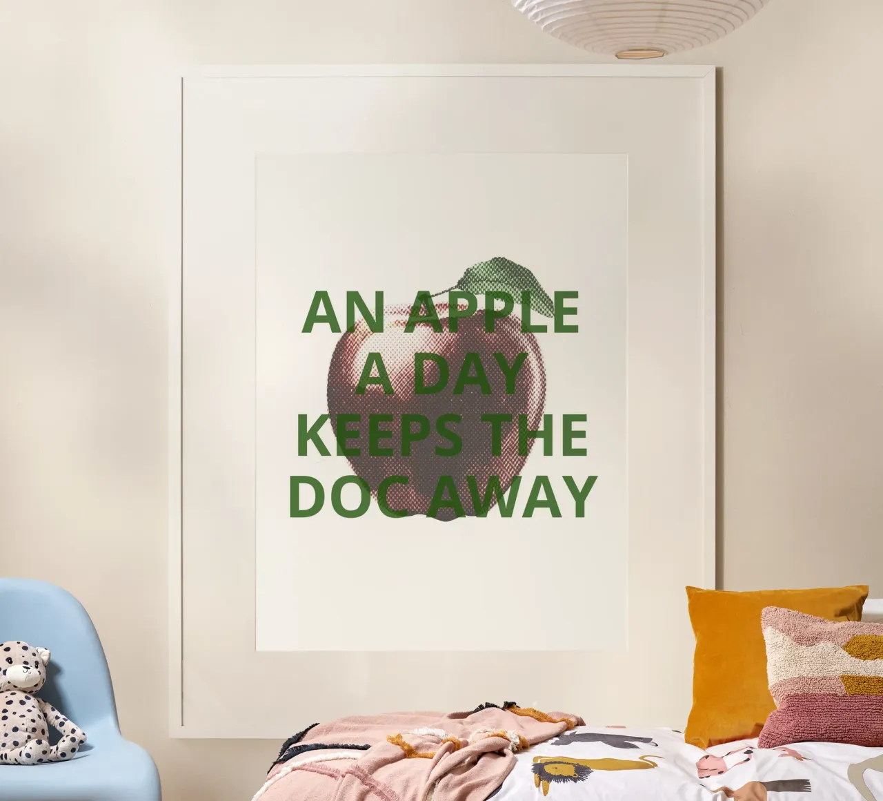 An apple a day keeps the doc away poster con telaio in legno da ramosashop