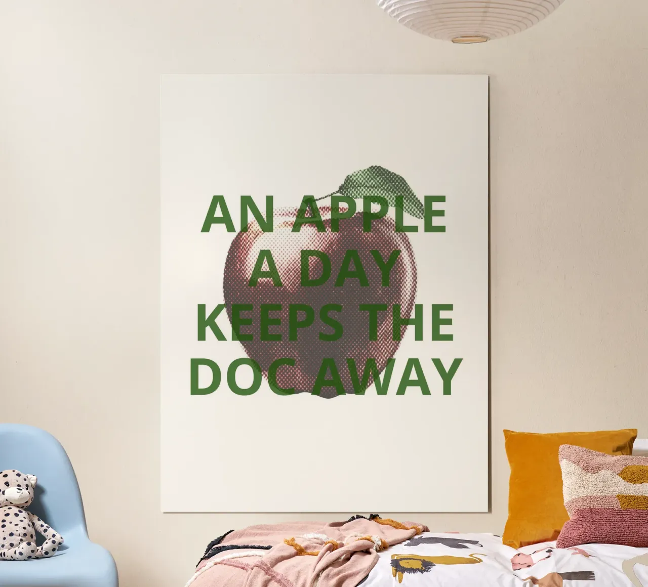 An apple a day keeps the doc away poster con telaio in legno da ramosashop