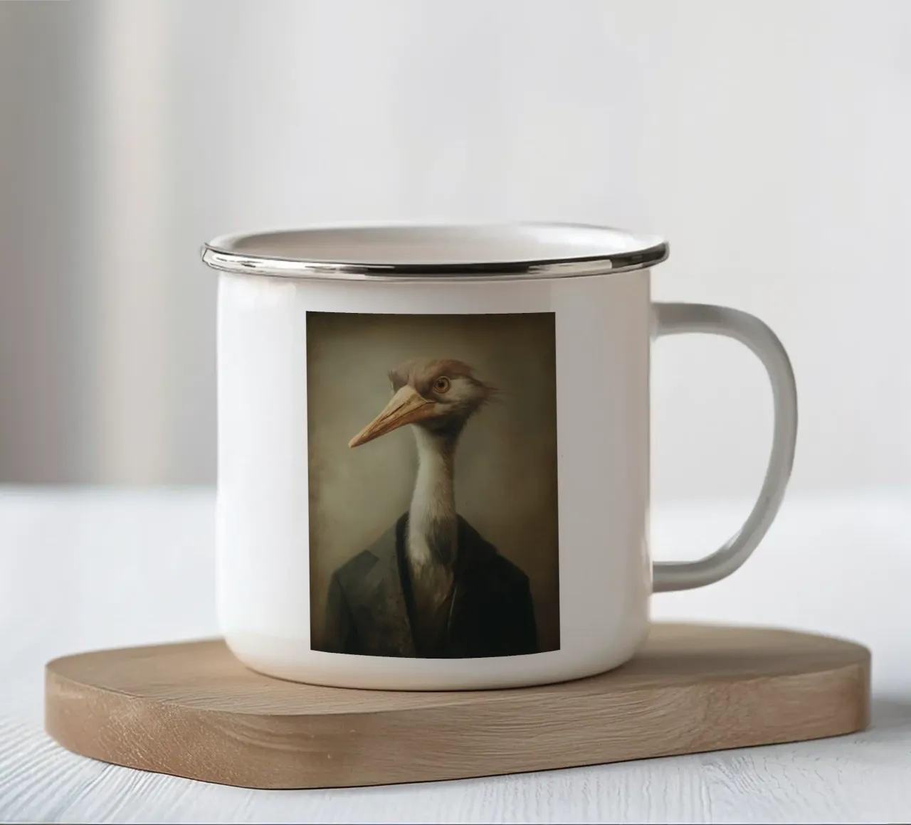 Gru in abbigliamento tazza in smalto da Imagine