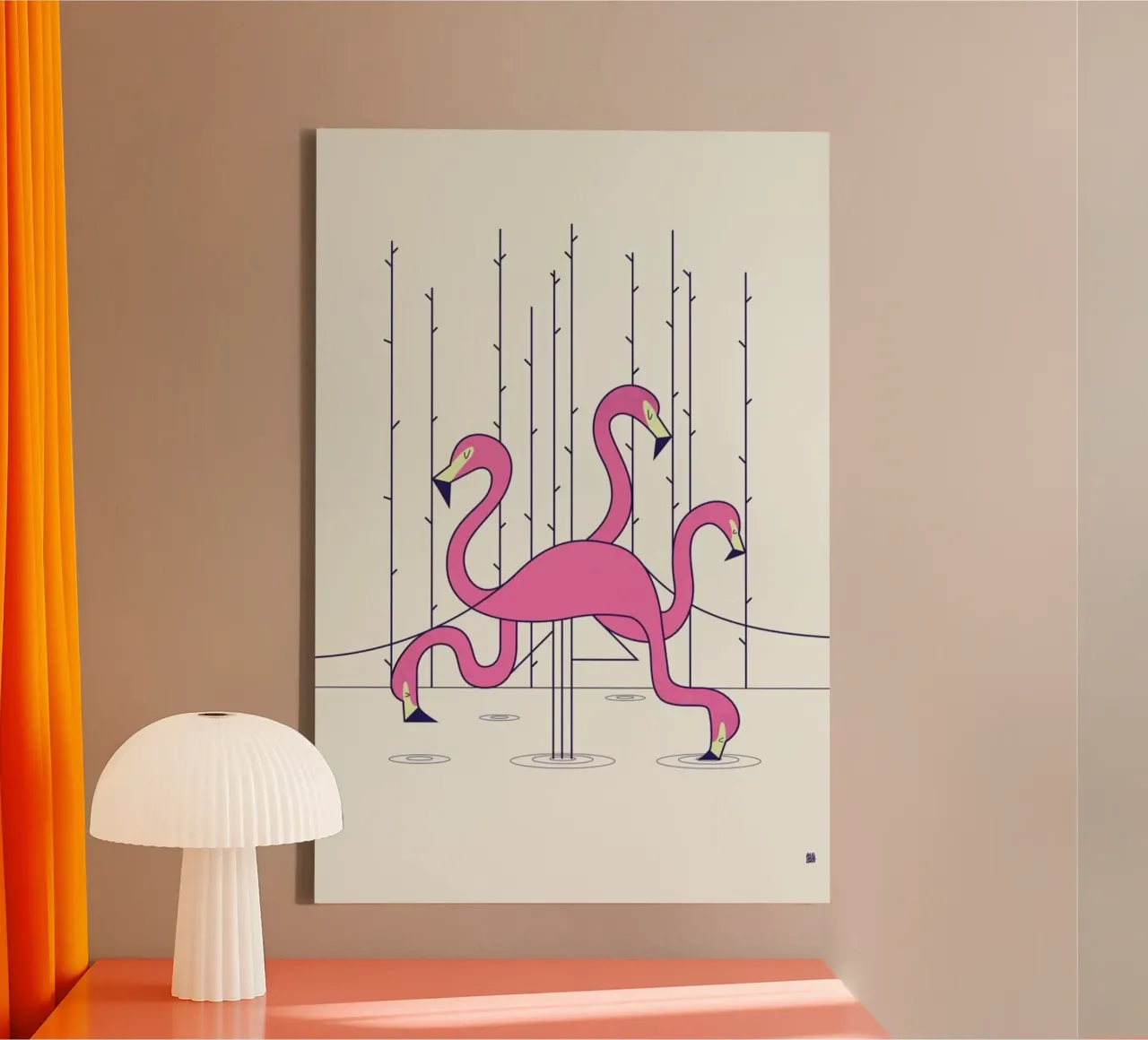 Flamingo tela con Cornice a cassetta da Ale Giorgini