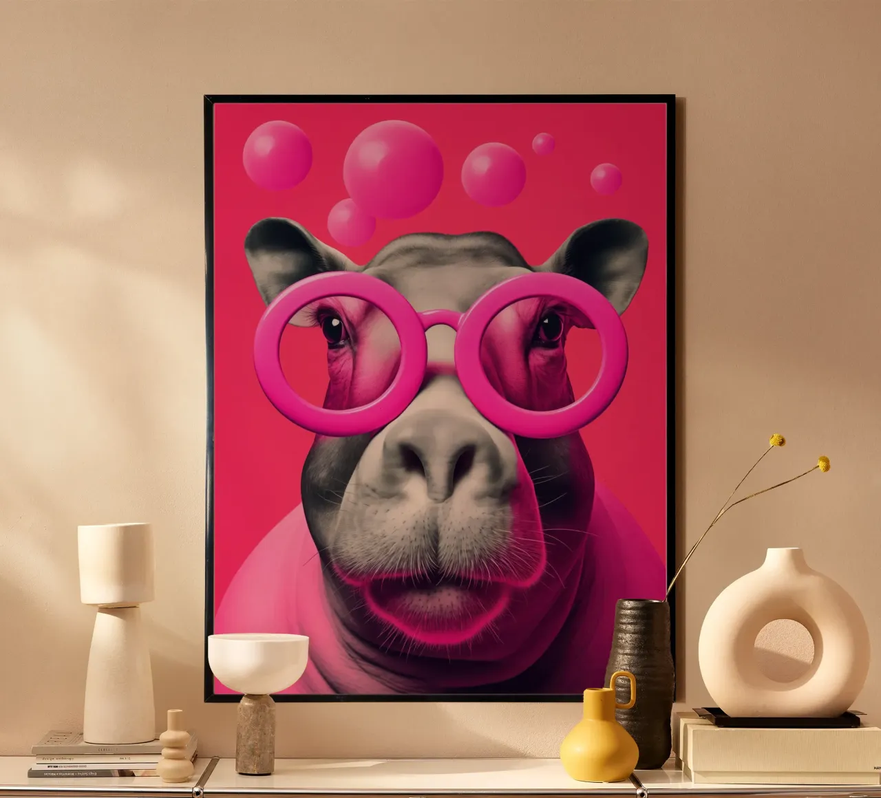 Pink Happy Hippo Pop Art poster da Autofocus