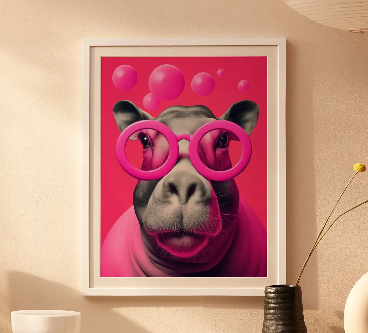 Pink Happy Hippo Pop Art poster da Autofocus
