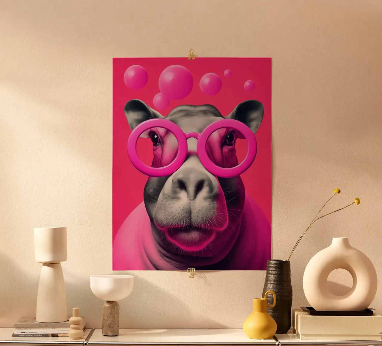 Pink Happy Hippo Pop Art poster da Autofocus