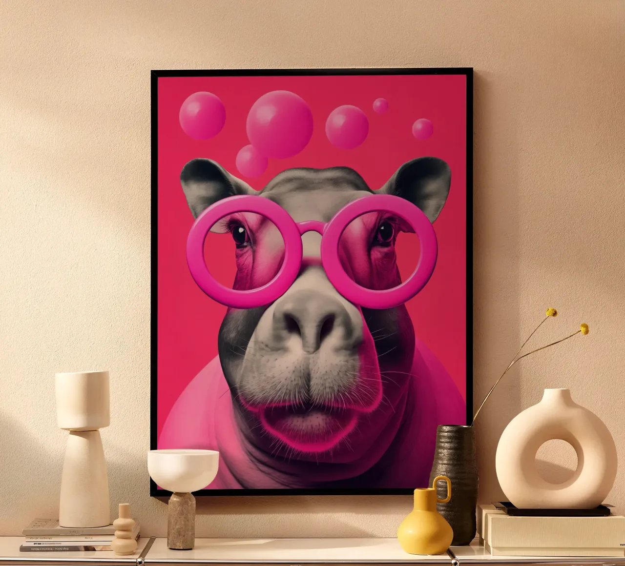 Pink Happy Hippo Pop Art poster da Autofocus
