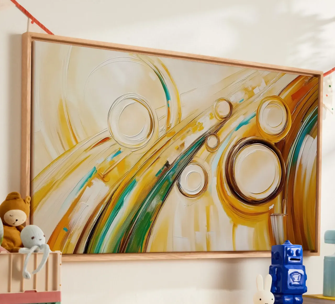 Abstract organic forms canvas with Floater frame by Imagine