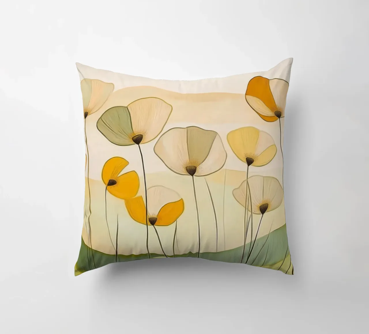 Fiori astratti in arancione e verde cuscino da Imagine