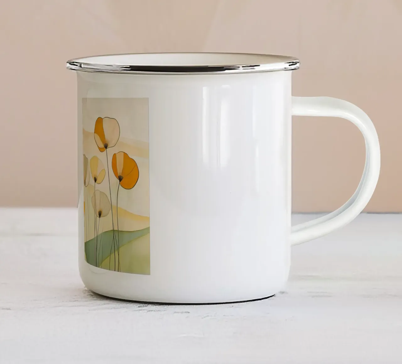 Fiori astratti in arancione e verde tazza in smalto da Imagine