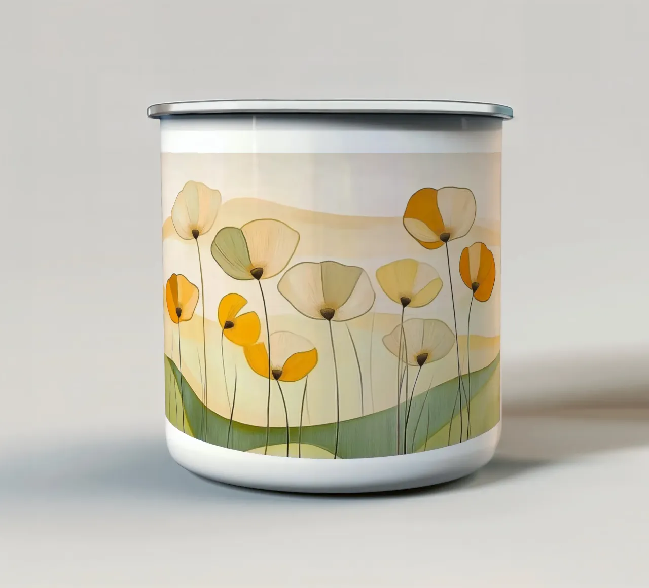 Fiori astratti in arancione e verde tazza in smalto da Imagine