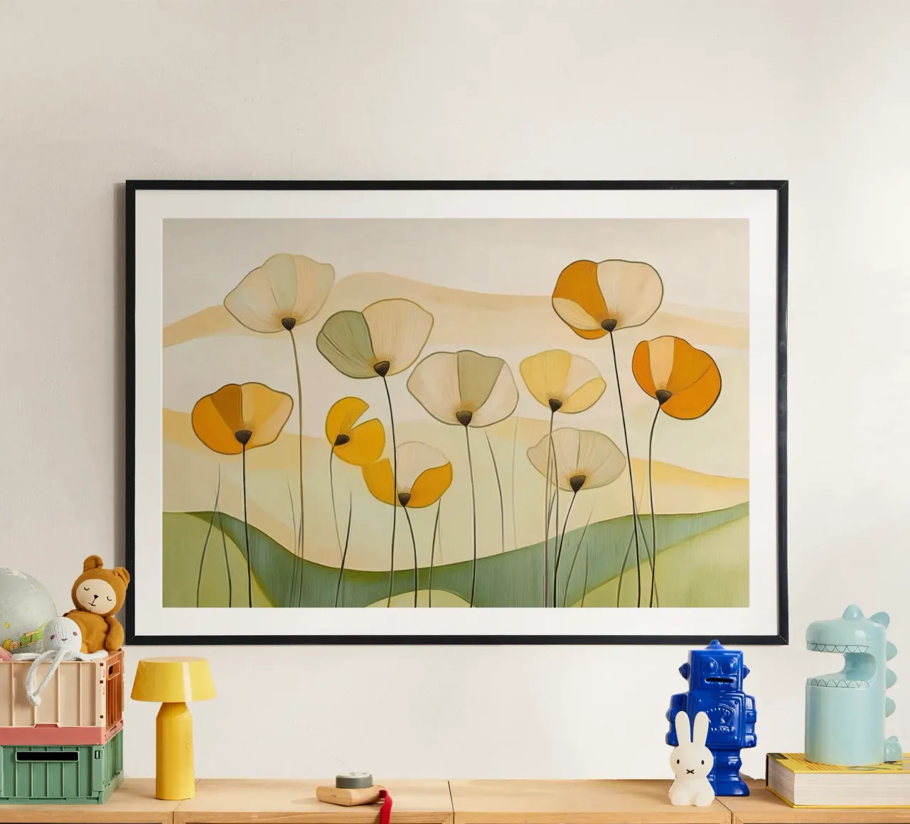 Fiori astratti in arancione e verde carta hahnemühle da Imagine