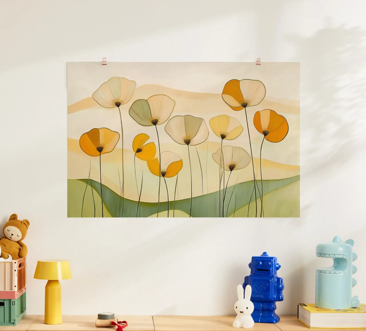 Fiori astratti in arancione e verde carta hahnemühle da Imagine