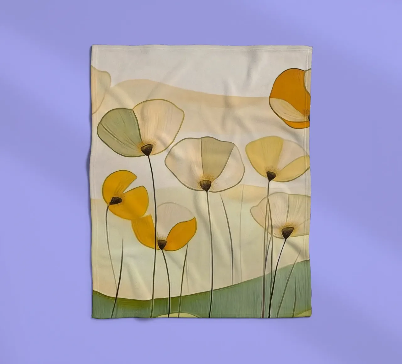 Fiori astratti in arancione e verde coperta in pile da Imagine