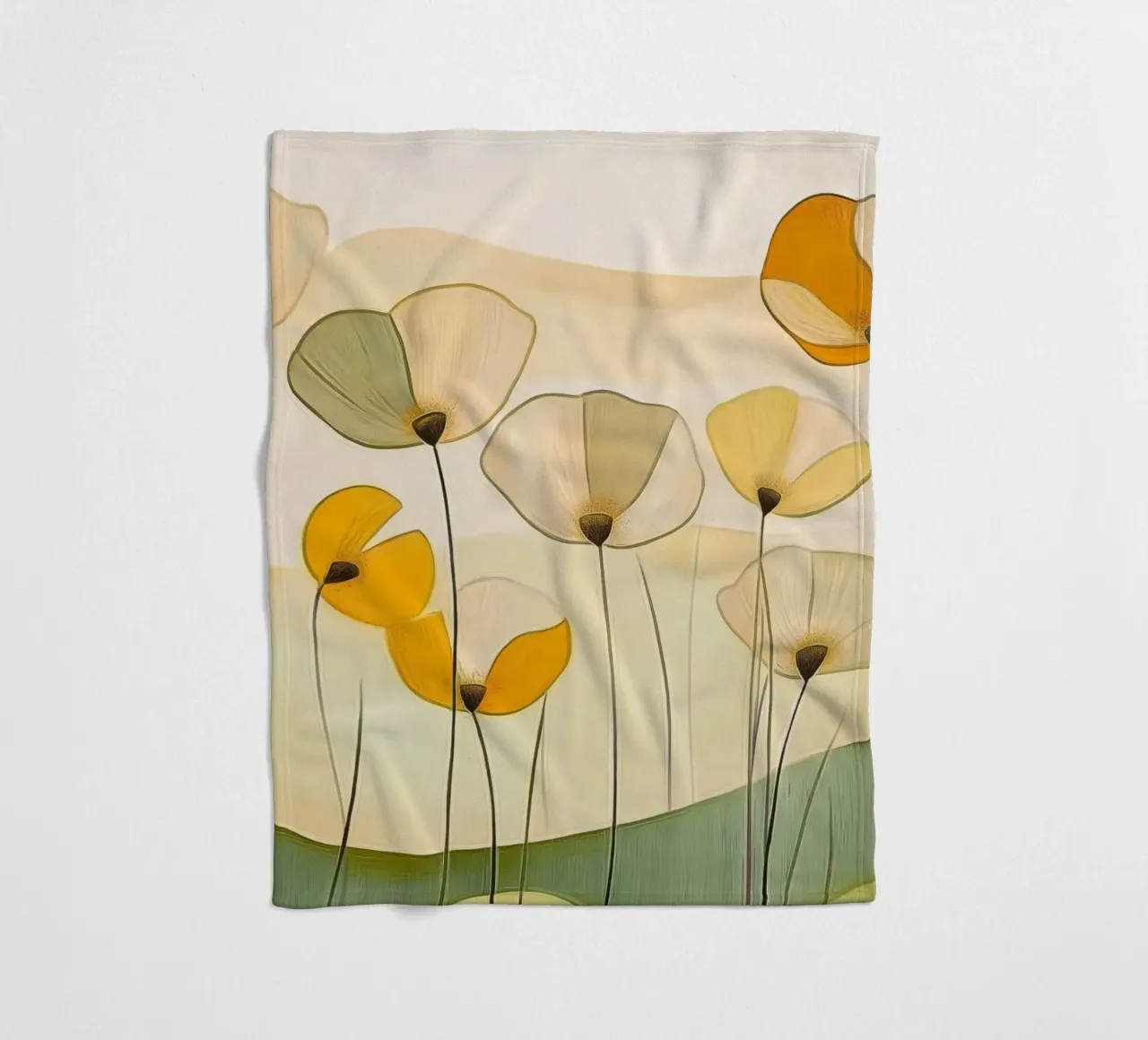 Fiori astratti in arancione e verde coperta in pile da Imagine