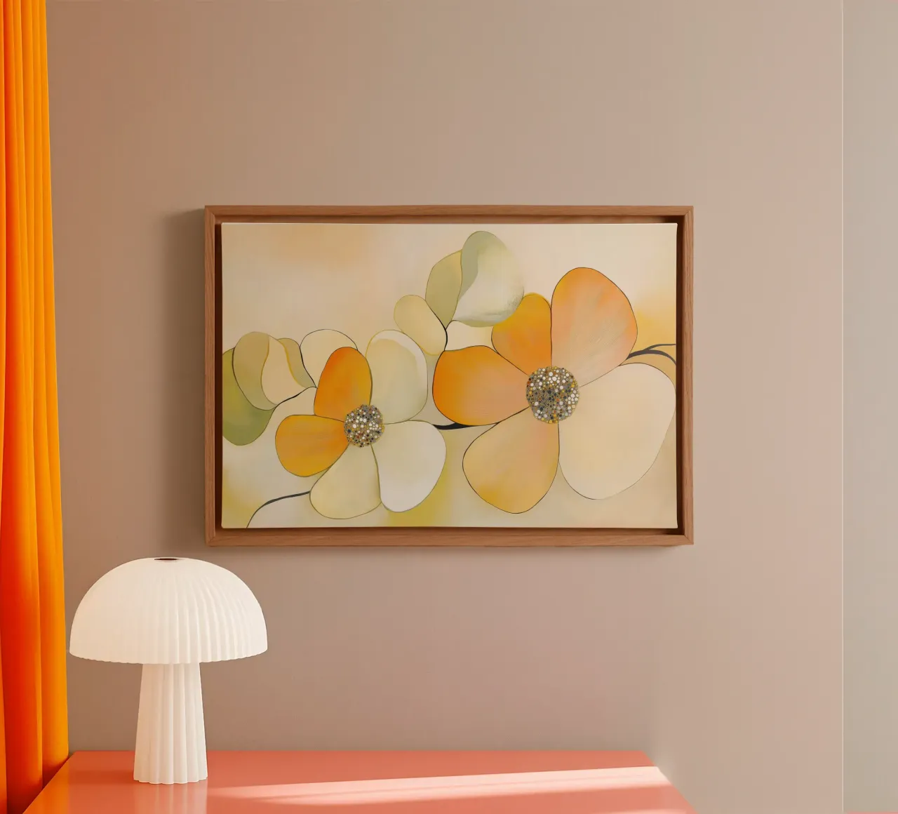 Abstracte bloemen canvas met Baklijst van Imagine