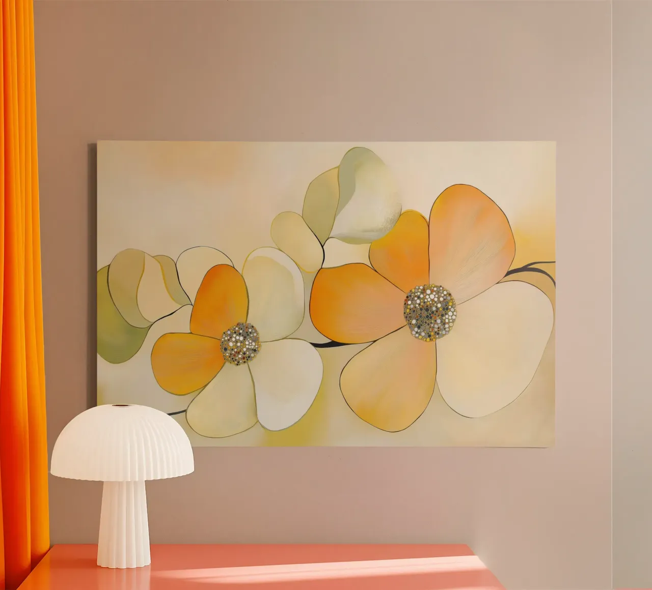 Abstracte bloemen canvas met Baklijst van Imagine