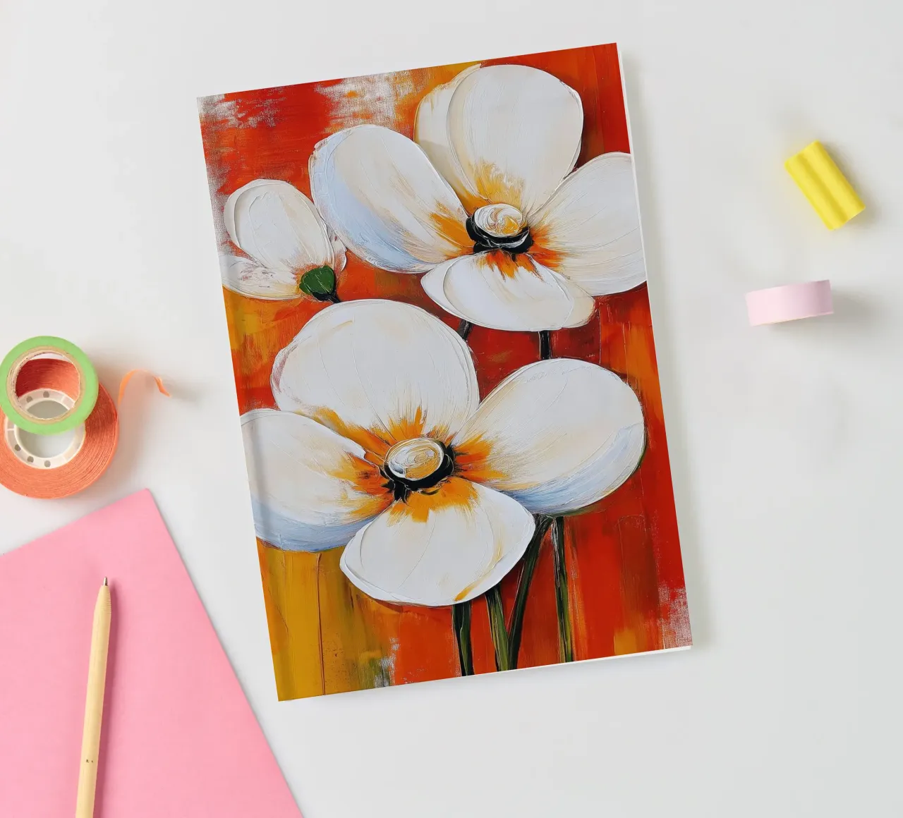 Flowers on red background notebook by Imagine