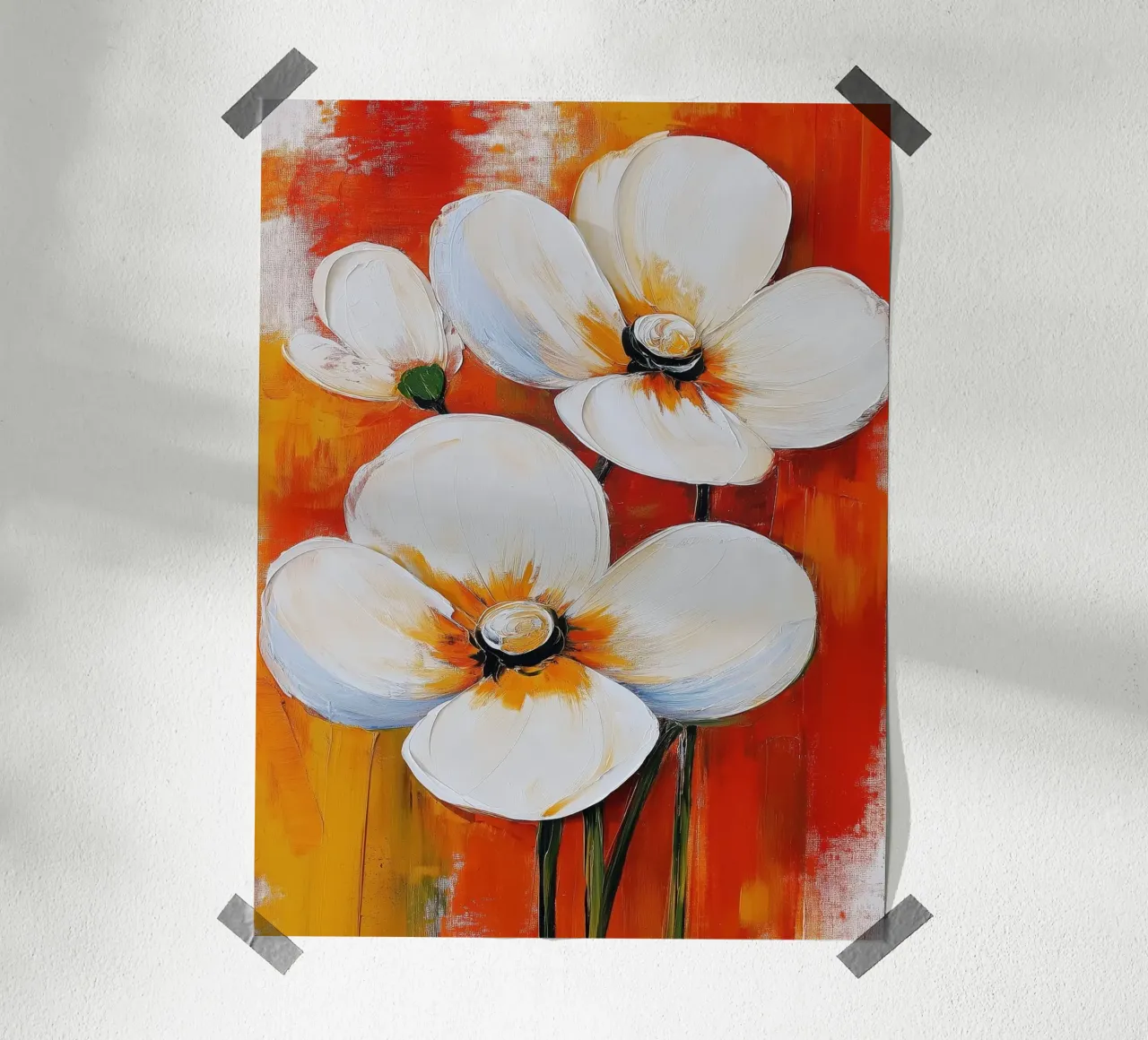 Blumen auf rotem Hintergrund Poster von Imagine