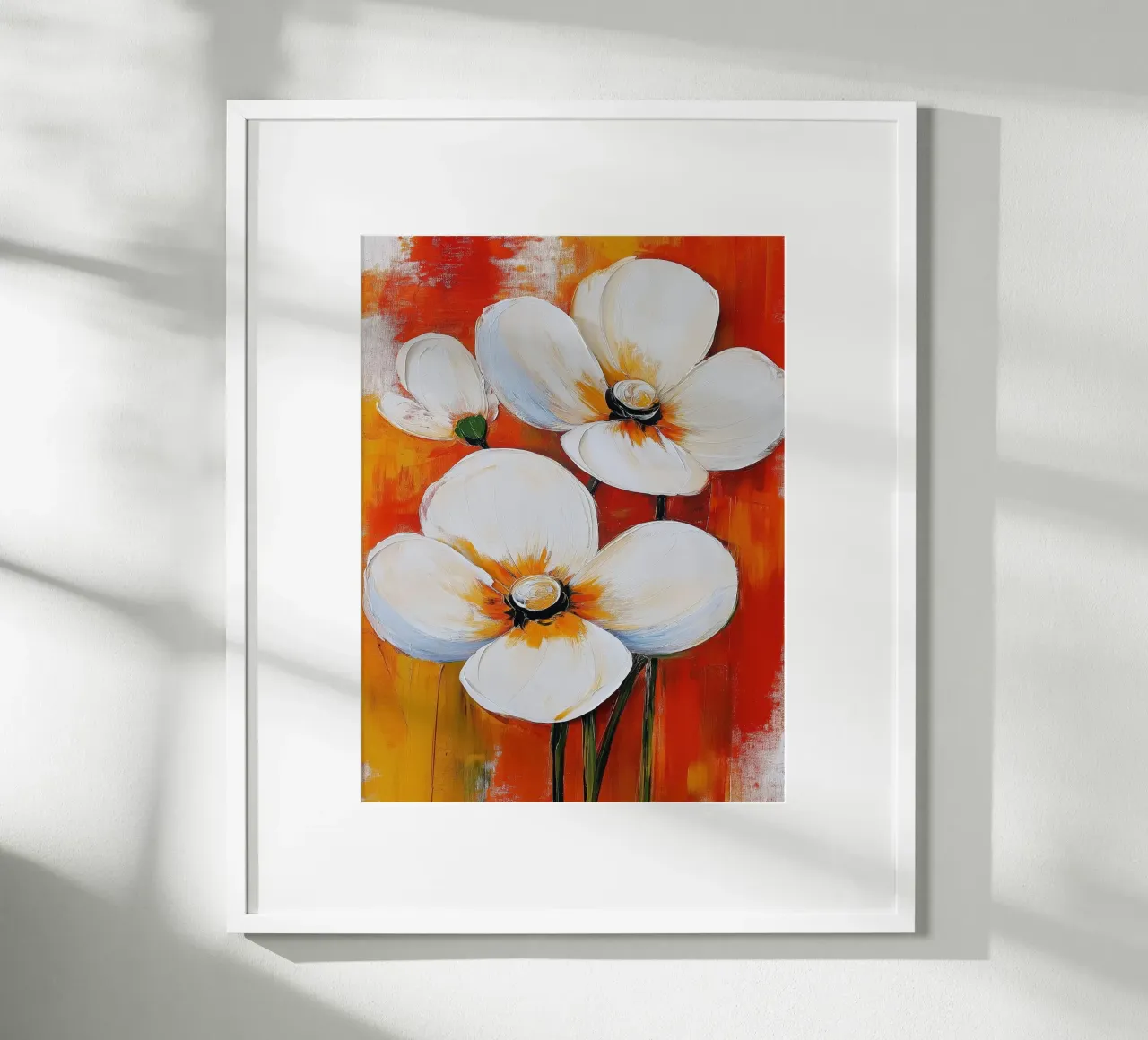 Blumen auf rotem Hintergrund Poster von Imagine