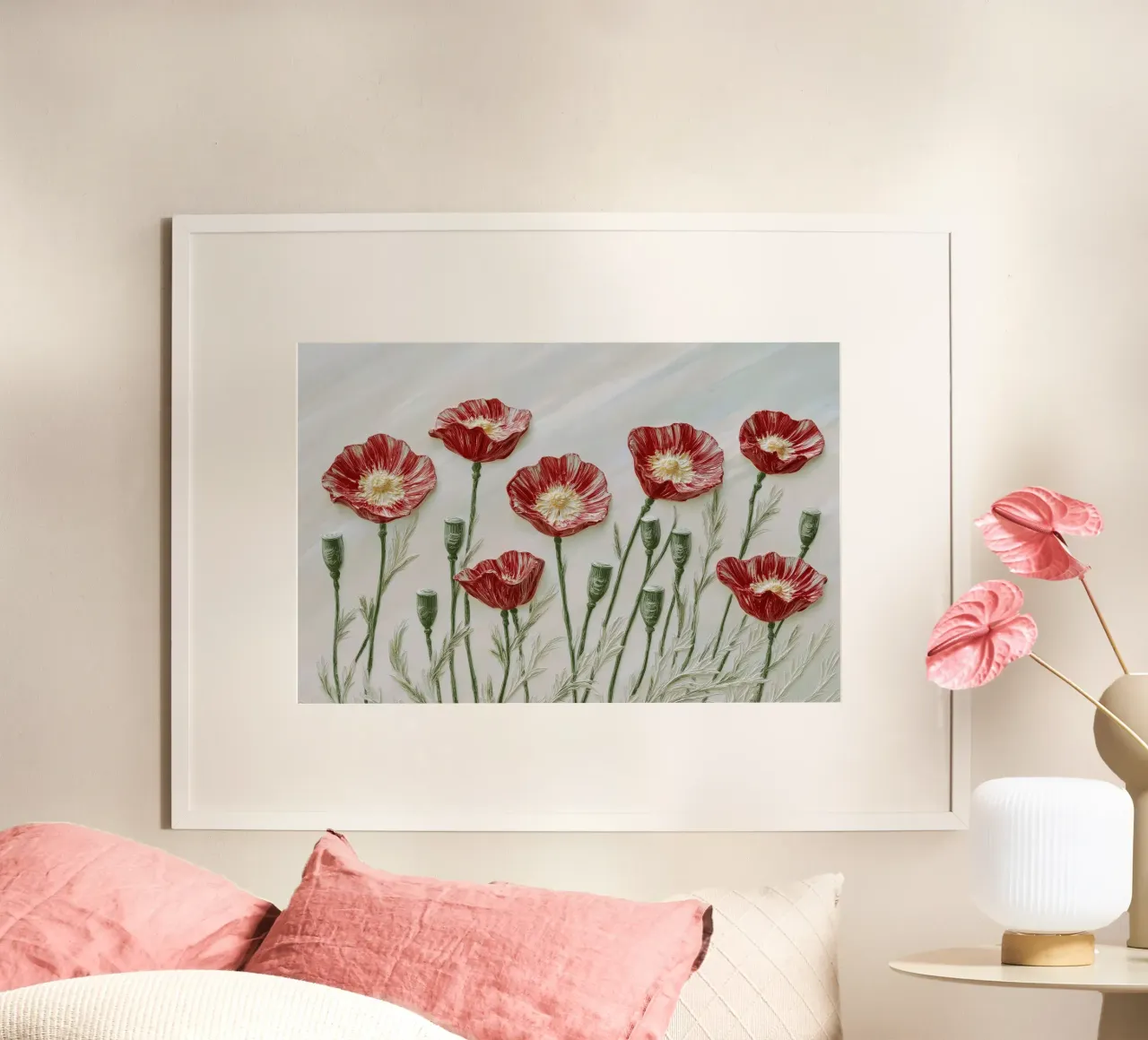 Fiori rossi poster con telaio in plastica da Imagine