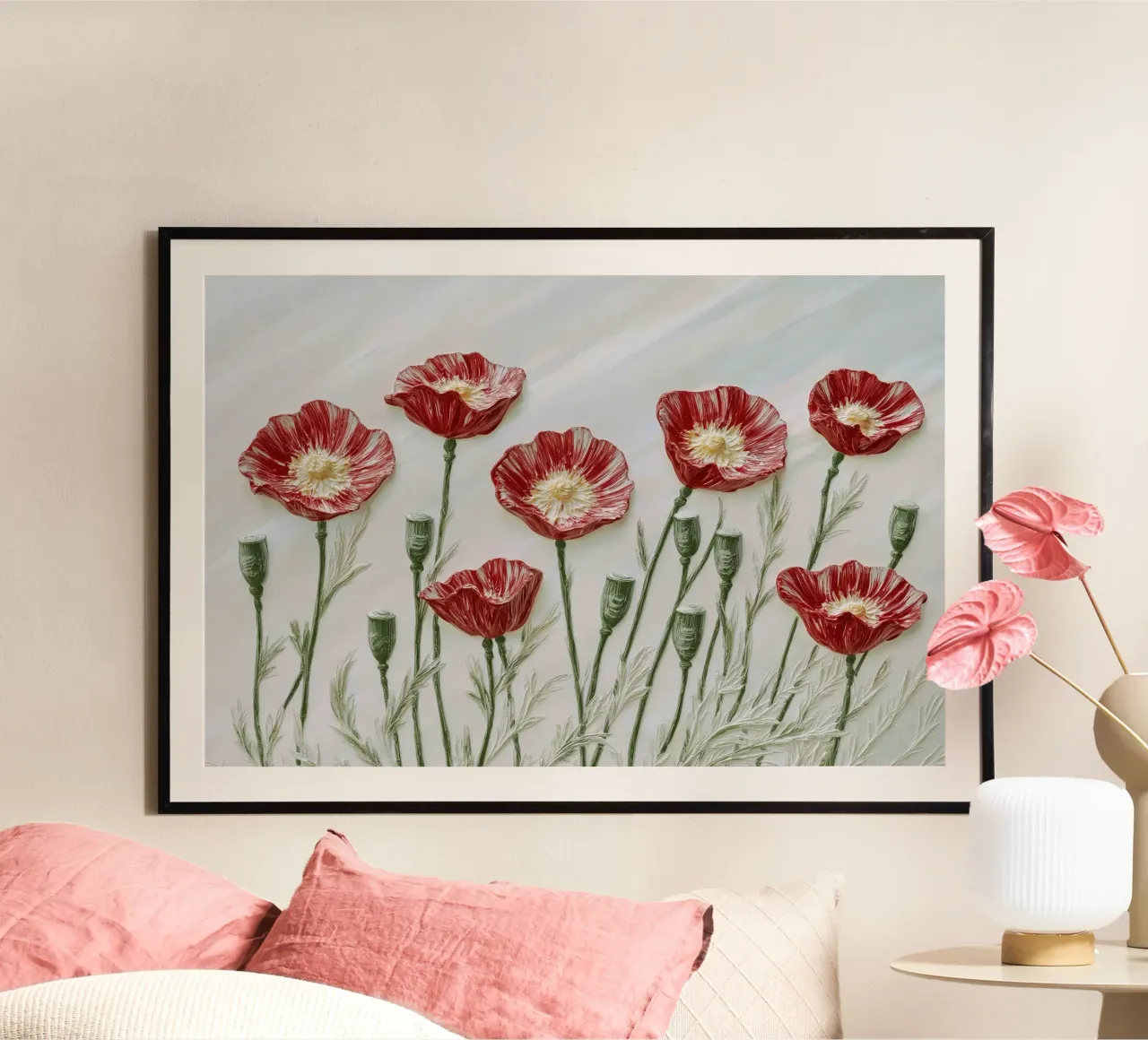 Fiori rossi poster con telaio in plastica da Imagine
