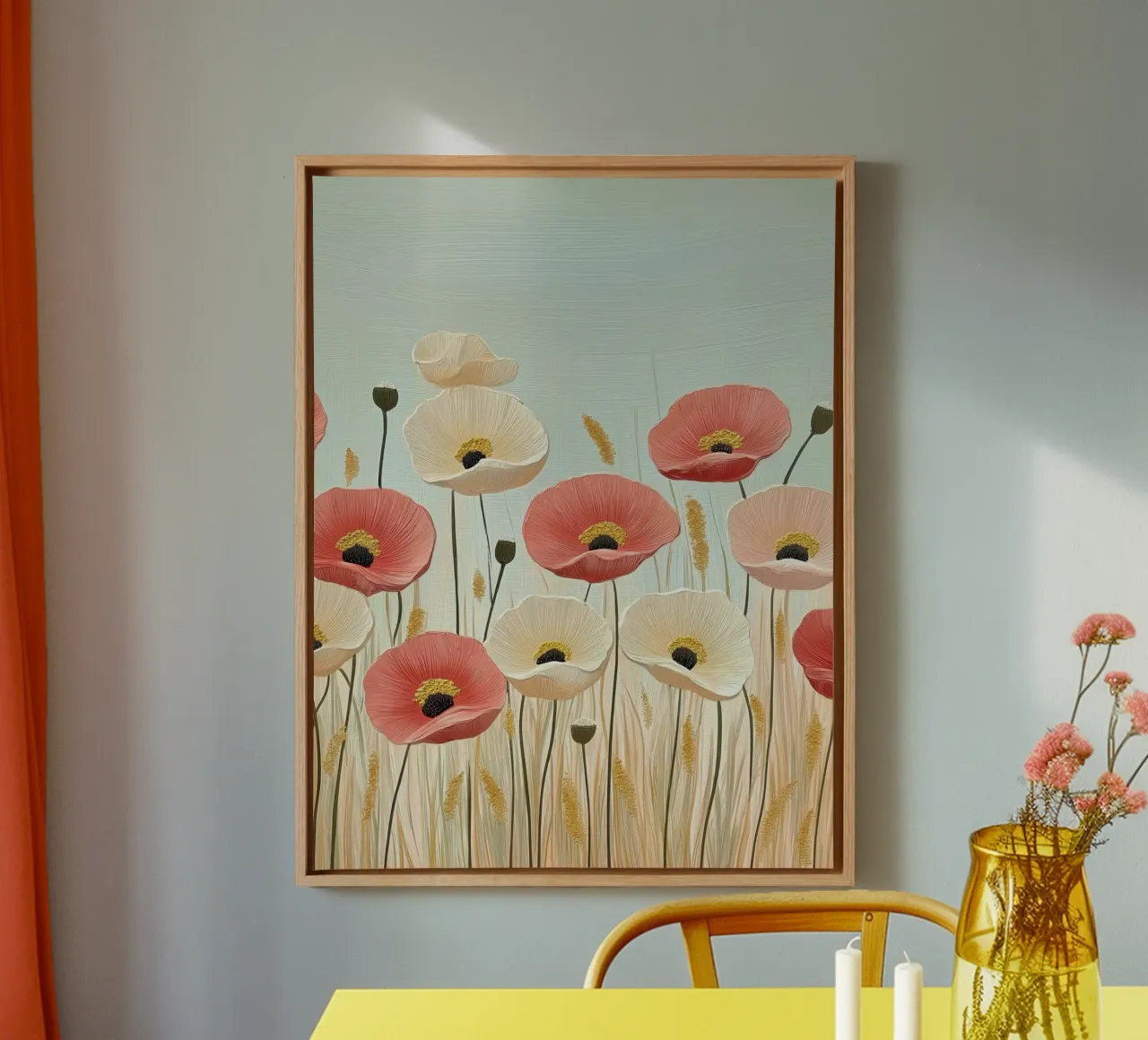Red and white poppies canvas with Floater frame by Imagine