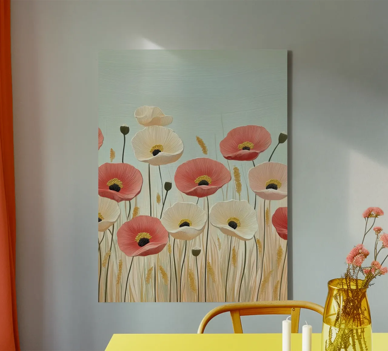 Red and white poppies canvas with Floater frame by Imagine