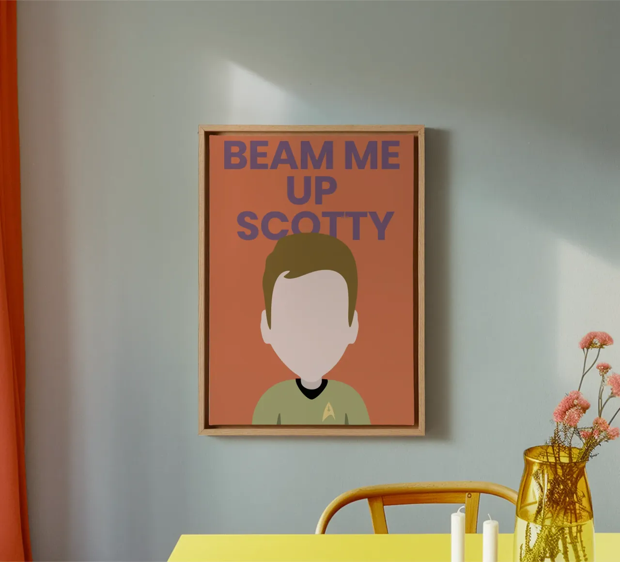 “Beam Me Up Scotty” Minimalist Art – Iconic Star Trek Print canvas met Baklijst van Studio Mooodz