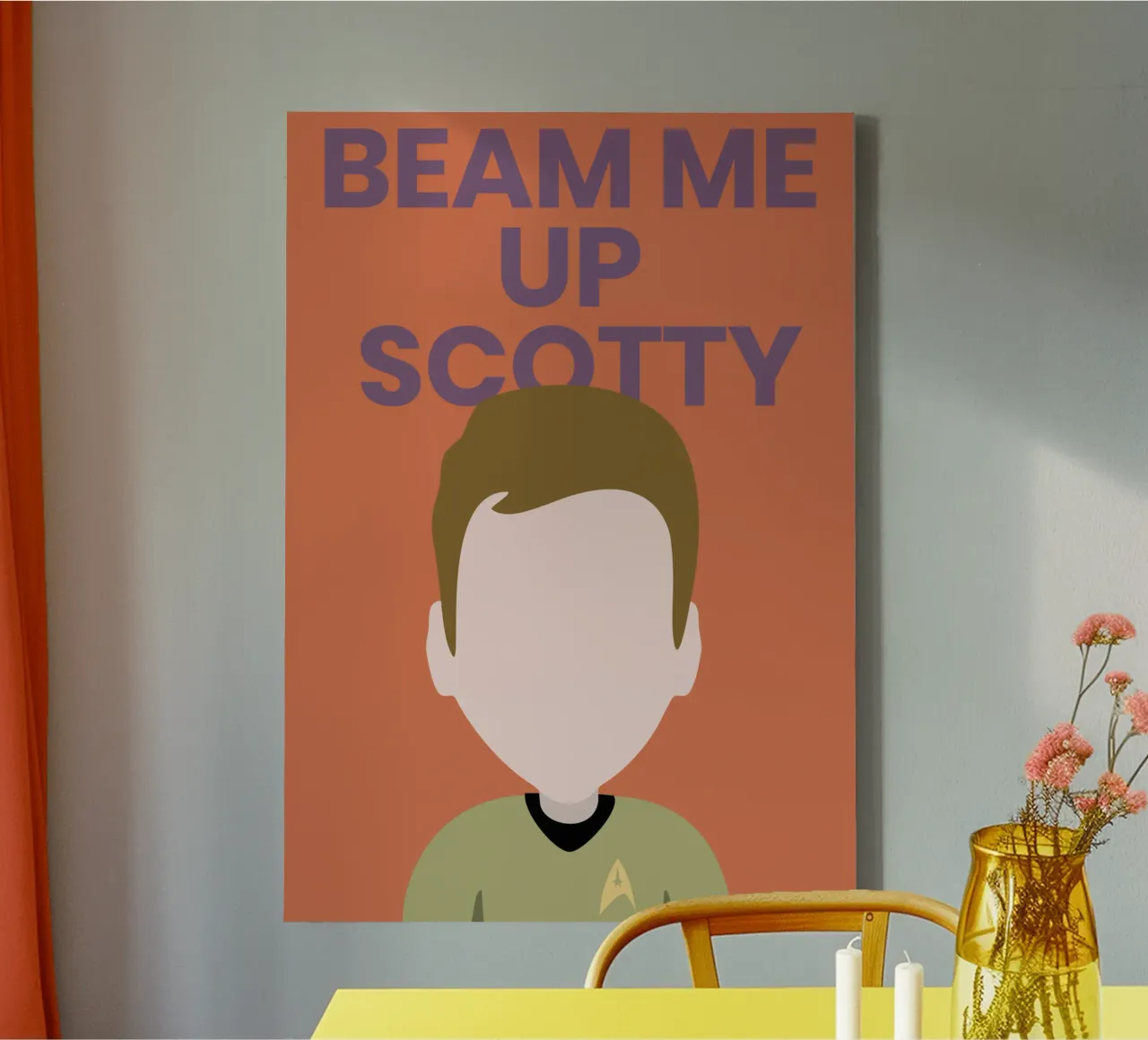 “Beam Me Up Scotty” Minimalist Art – Iconic Star Trek Print canvas met Baklijst van Studio Mooodz