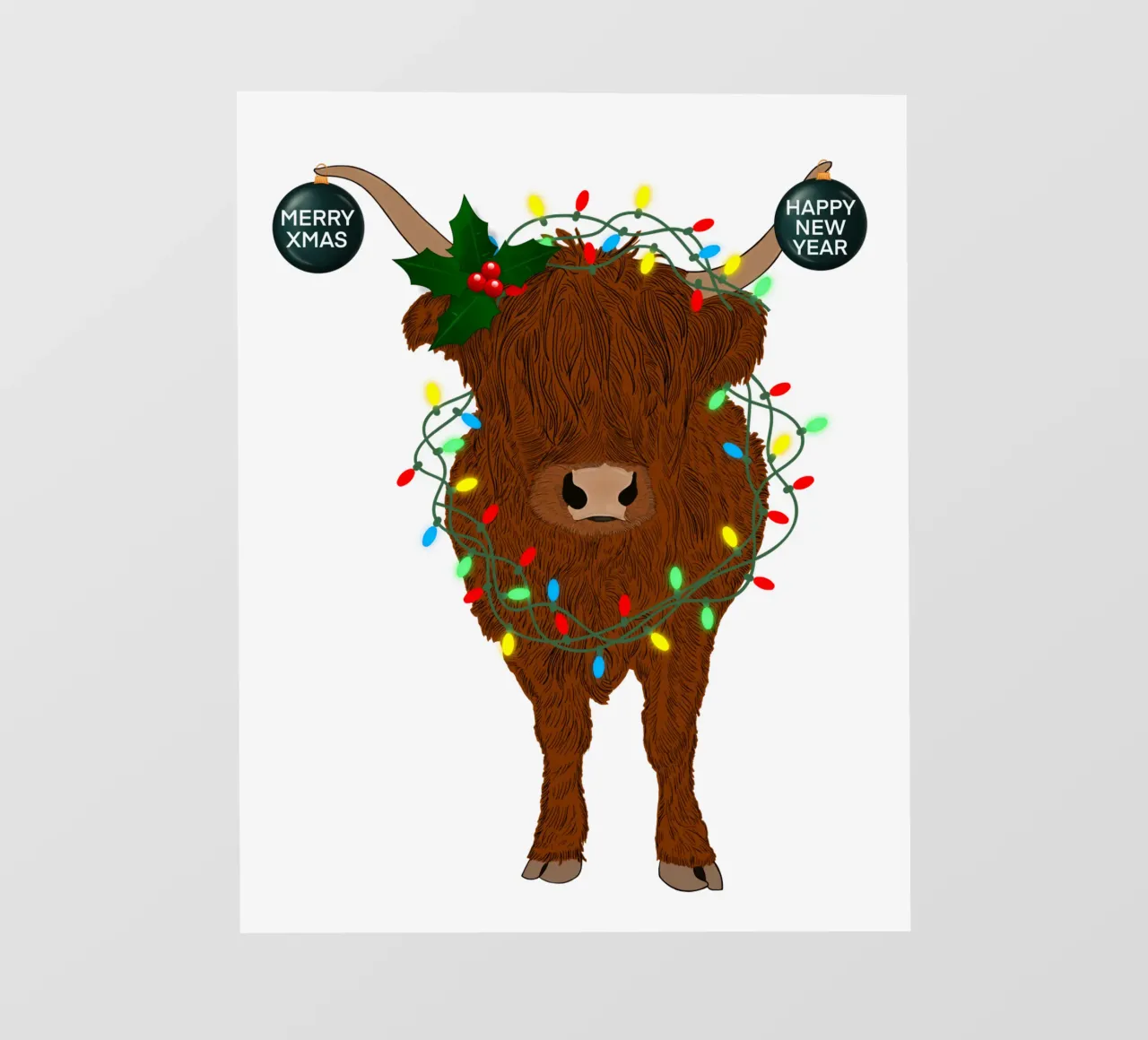 MUCCA SCOZZESE DELLE HIGHLANDS CON LUCI DI NATALE AGGROVIGLIATE pellicola backlit da ARTOMATIC