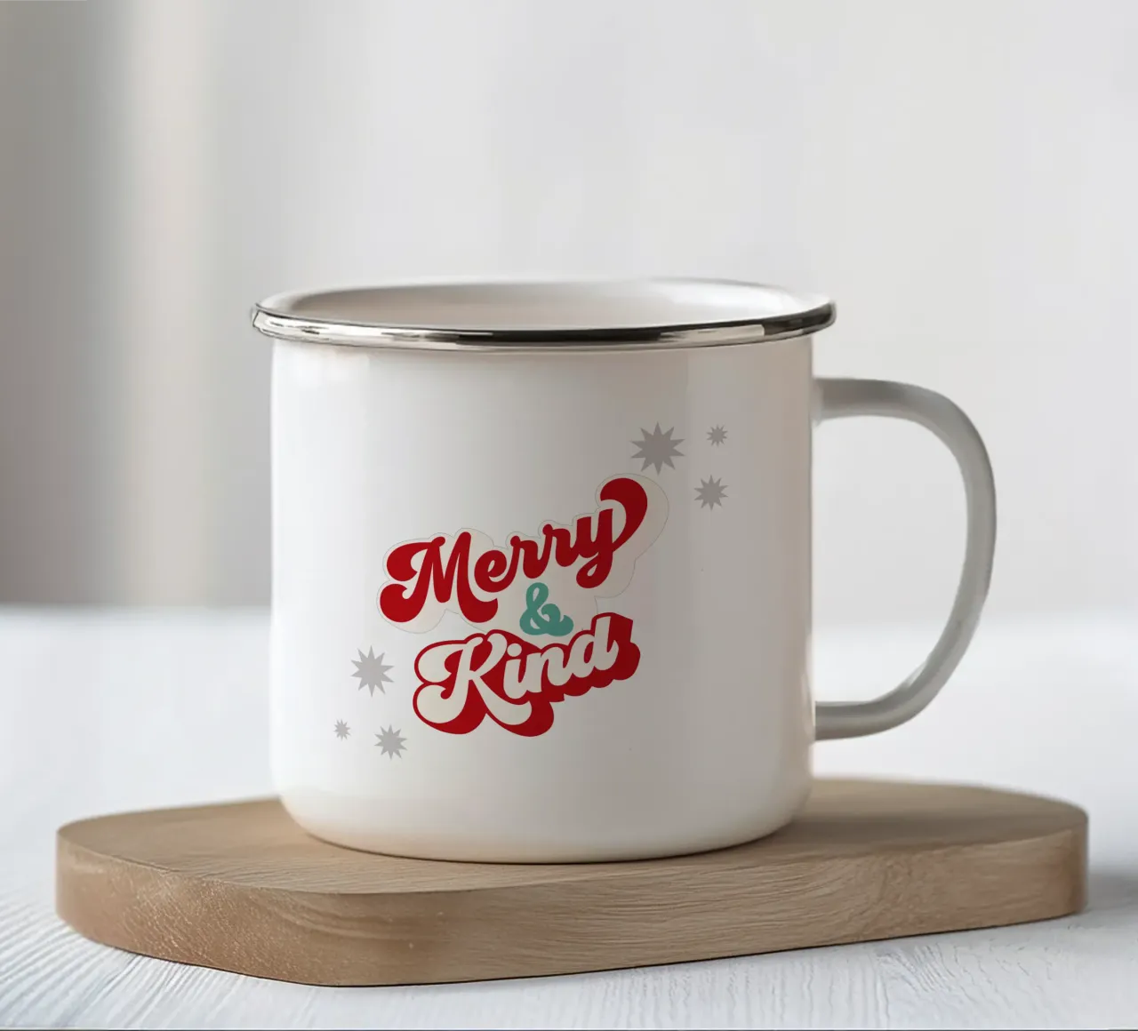 "Auguri di buon Natale e di buon anno "Merry & Kind tazza in smalto da Dominique Vari Words
