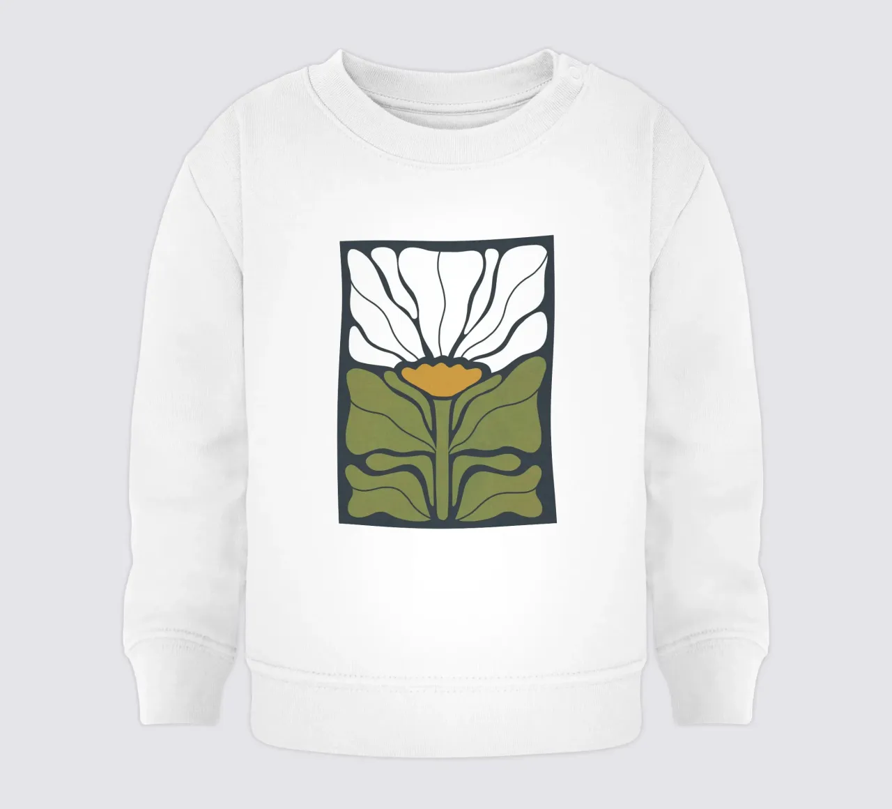 Boho Art Nouveau Solo Floral 1/3 - White Green Blue baby sweatshirt by Dominique Vari