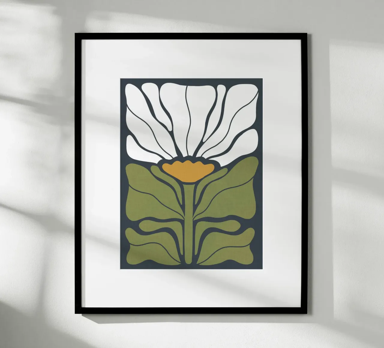 Boho Art Nouveau Solo Floral 1/3 - White Green Blue poster with plastic frame by Dominique Vari