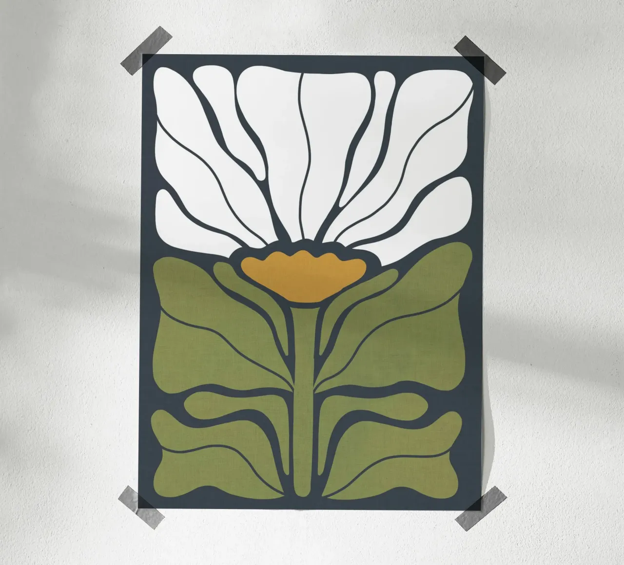 Boho Art Nouveau Solo Floral 1/3 - White Green Blue poster with plastic frame by Dominique Vari