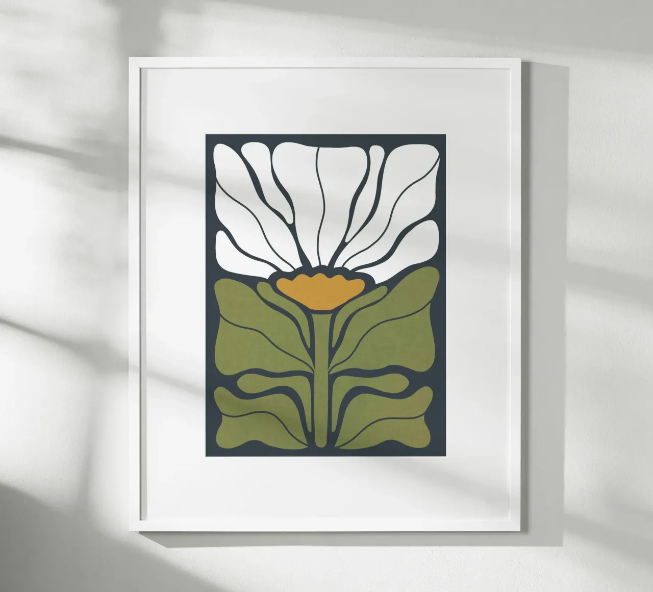 Boho Art Nouveau Solo Floral 1/3 - White Green Blue poster with plastic frame by Dominique Vari