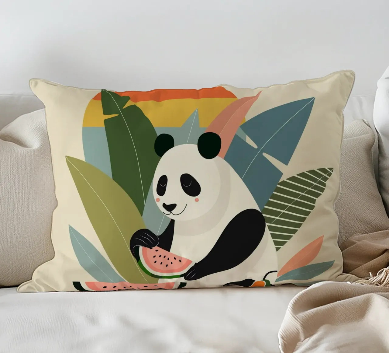 Panda con piante e frutti esotici cuscino da namosh