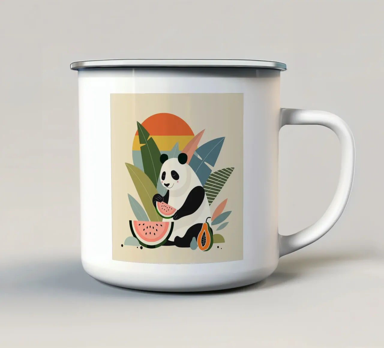 Panda con piante e frutti esotici tazza in smalto da namosh
