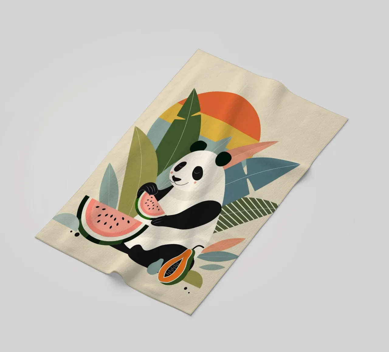 Panda con piante e frutti esotici telo mare da namosh
