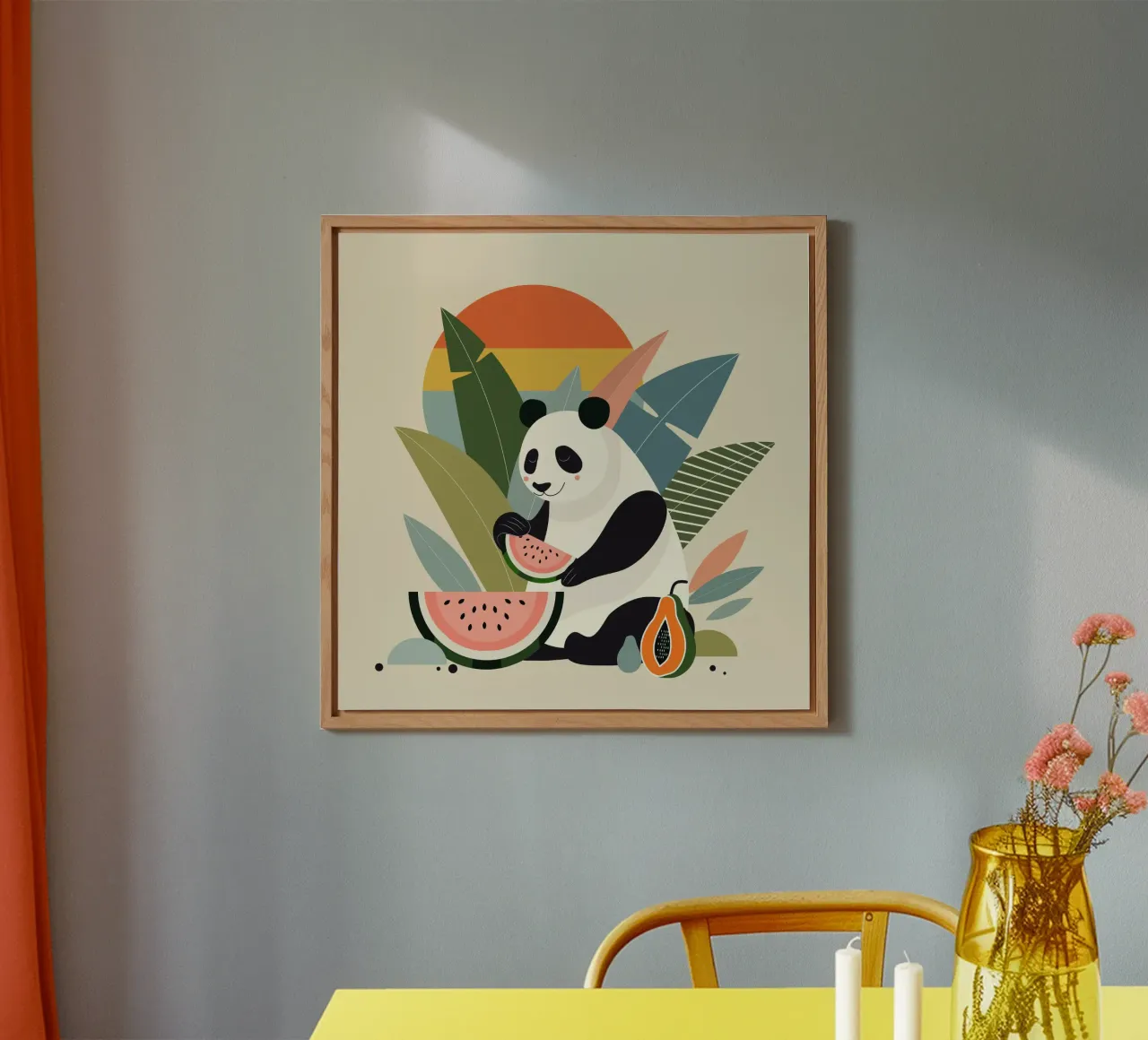 Panda con piante e frutti esotici alluminio dibond da namosh