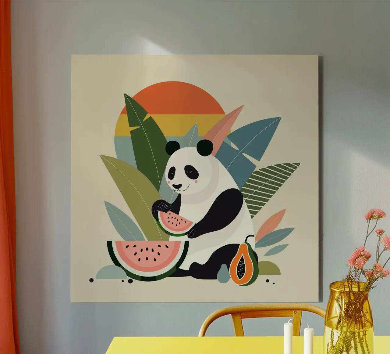 Panda con piante e frutti esotici alluminio dibond da namosh
