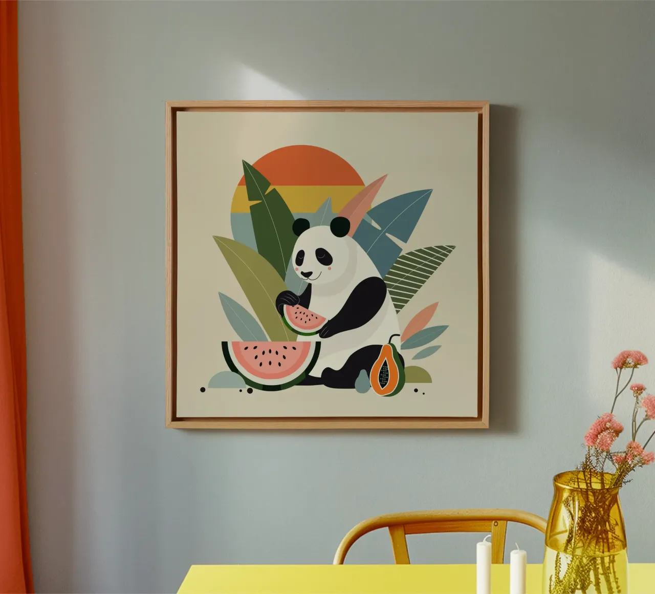 Panda con piante e frutti esotici tela con Cornice a cassetta da namosh