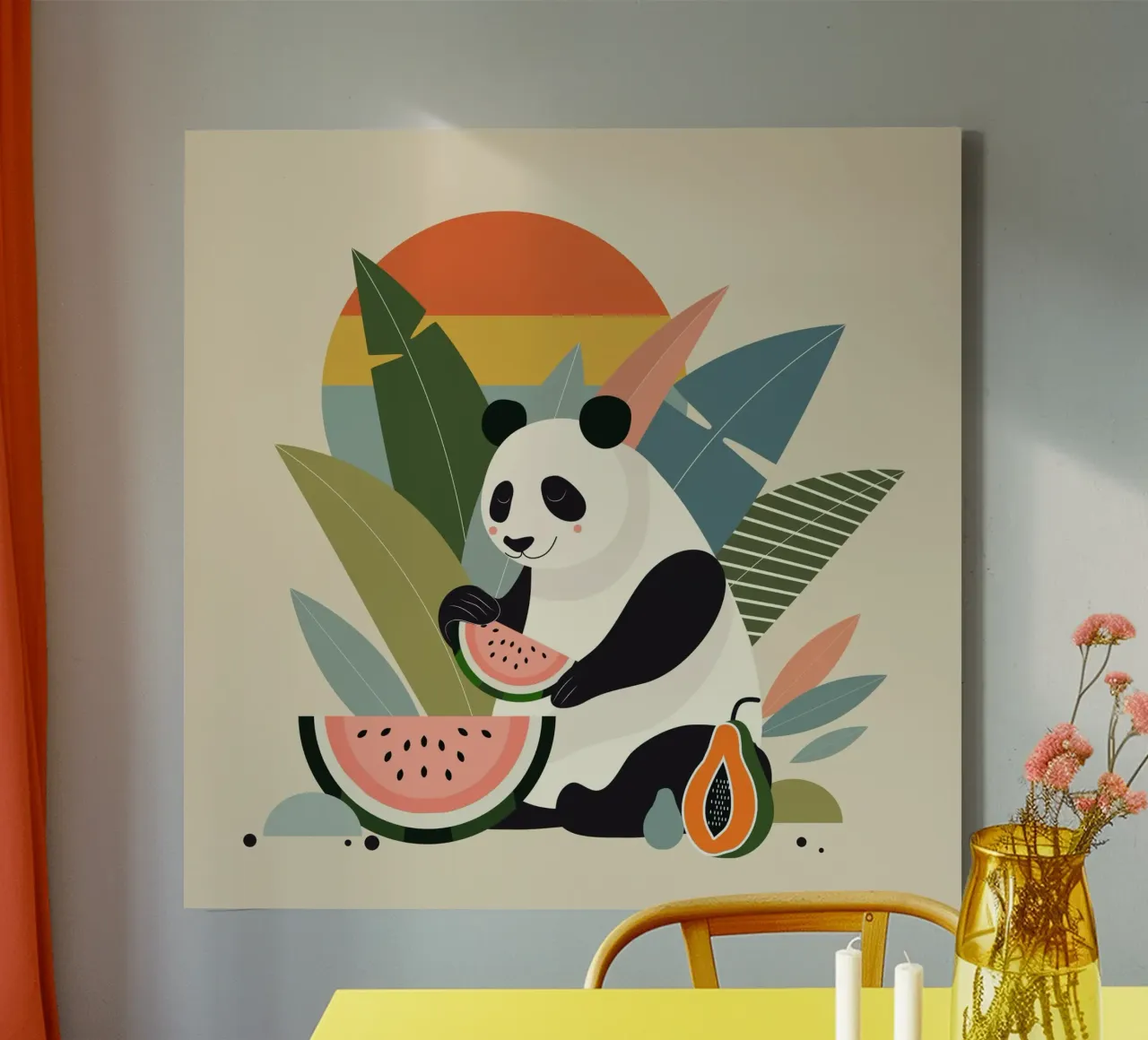 Panda con piante e frutti esotici tela con Cornice a cassetta da namosh
