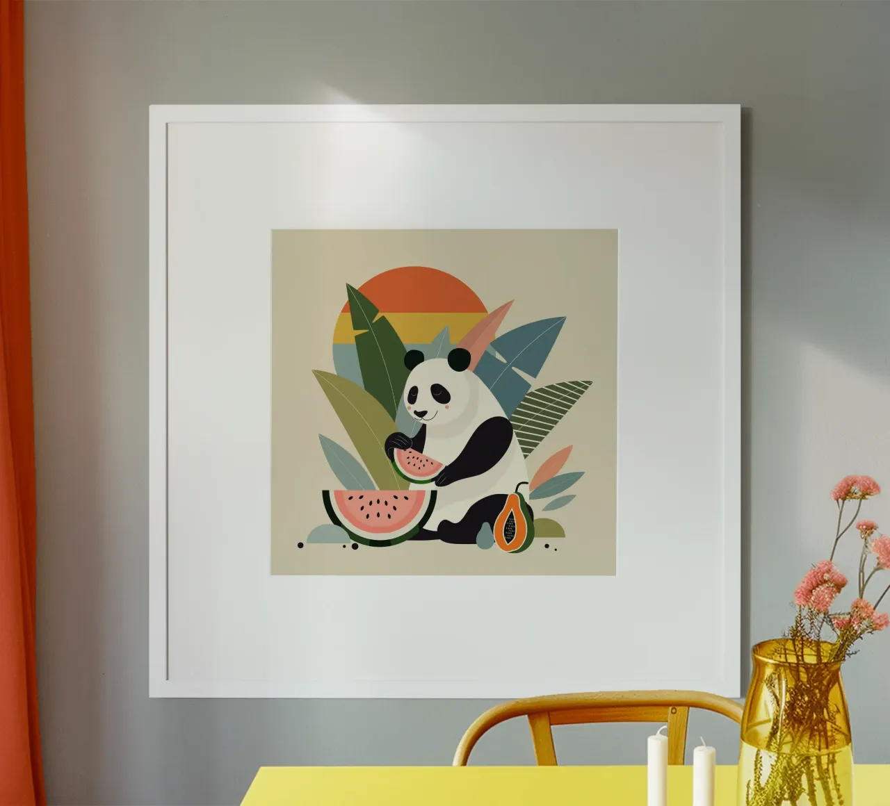 Panda con piante e frutti esotici carta hahnemühle da namosh