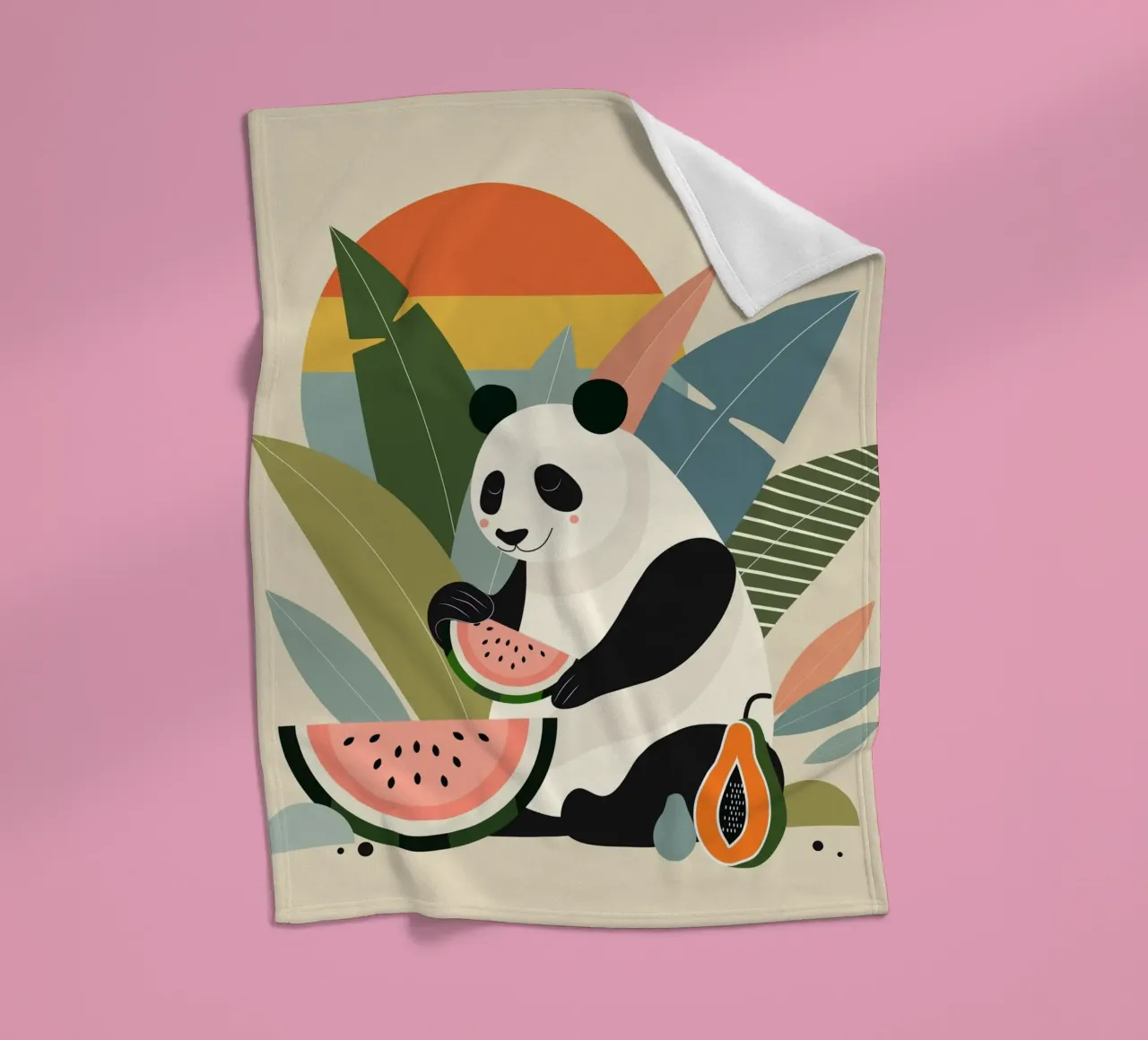 Panda con piante e frutti esotici coperta in pile da namosh