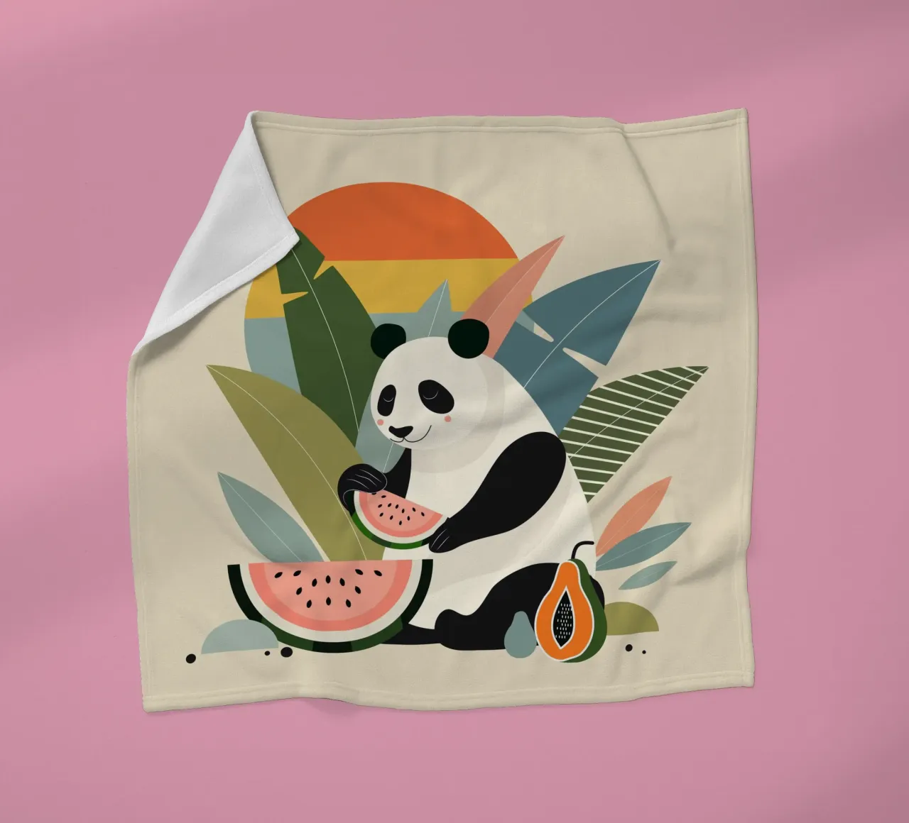 Panda con piante e frutti esotici coperta in pile da namosh