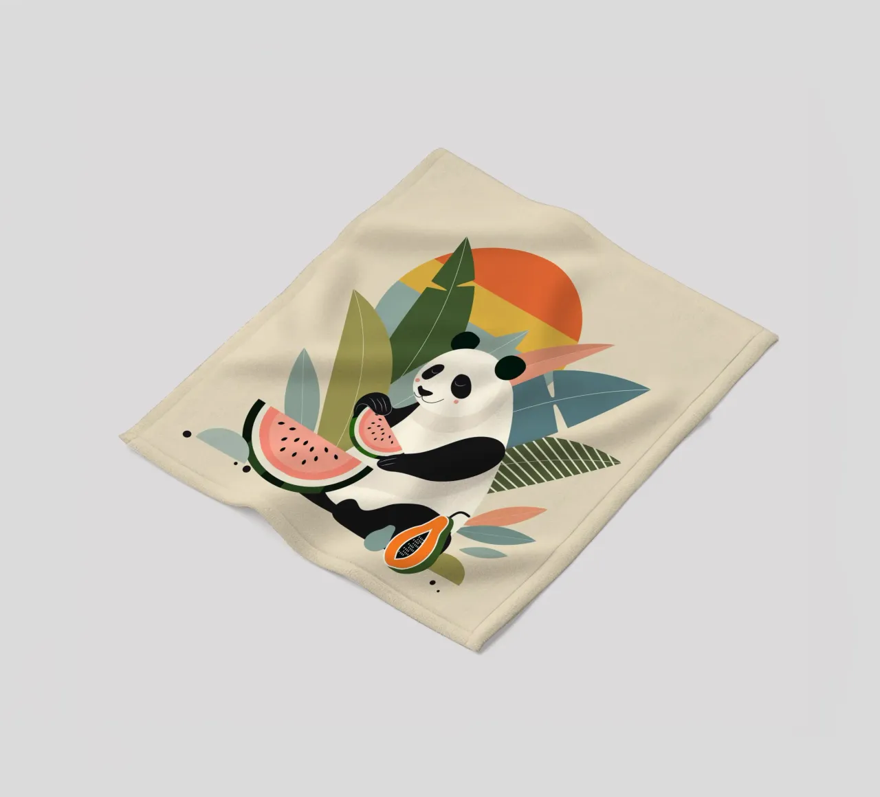 Panda con piante e frutti esotici coperta in pile da namosh