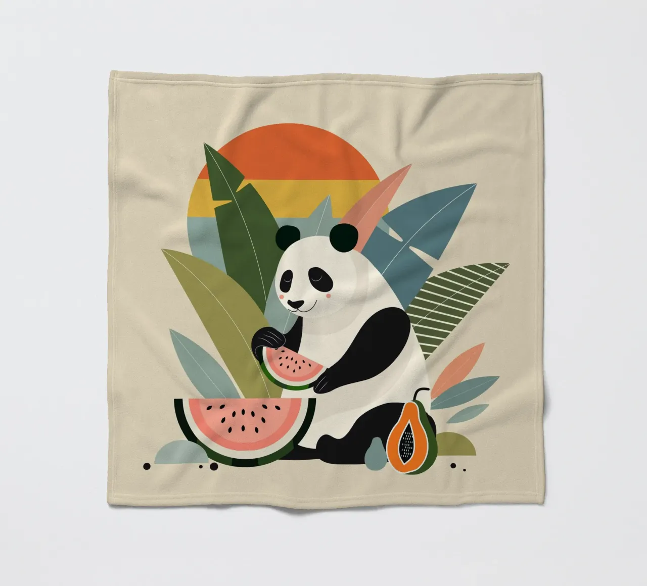 Panda con piante e frutti esotici coperta in pile da namosh