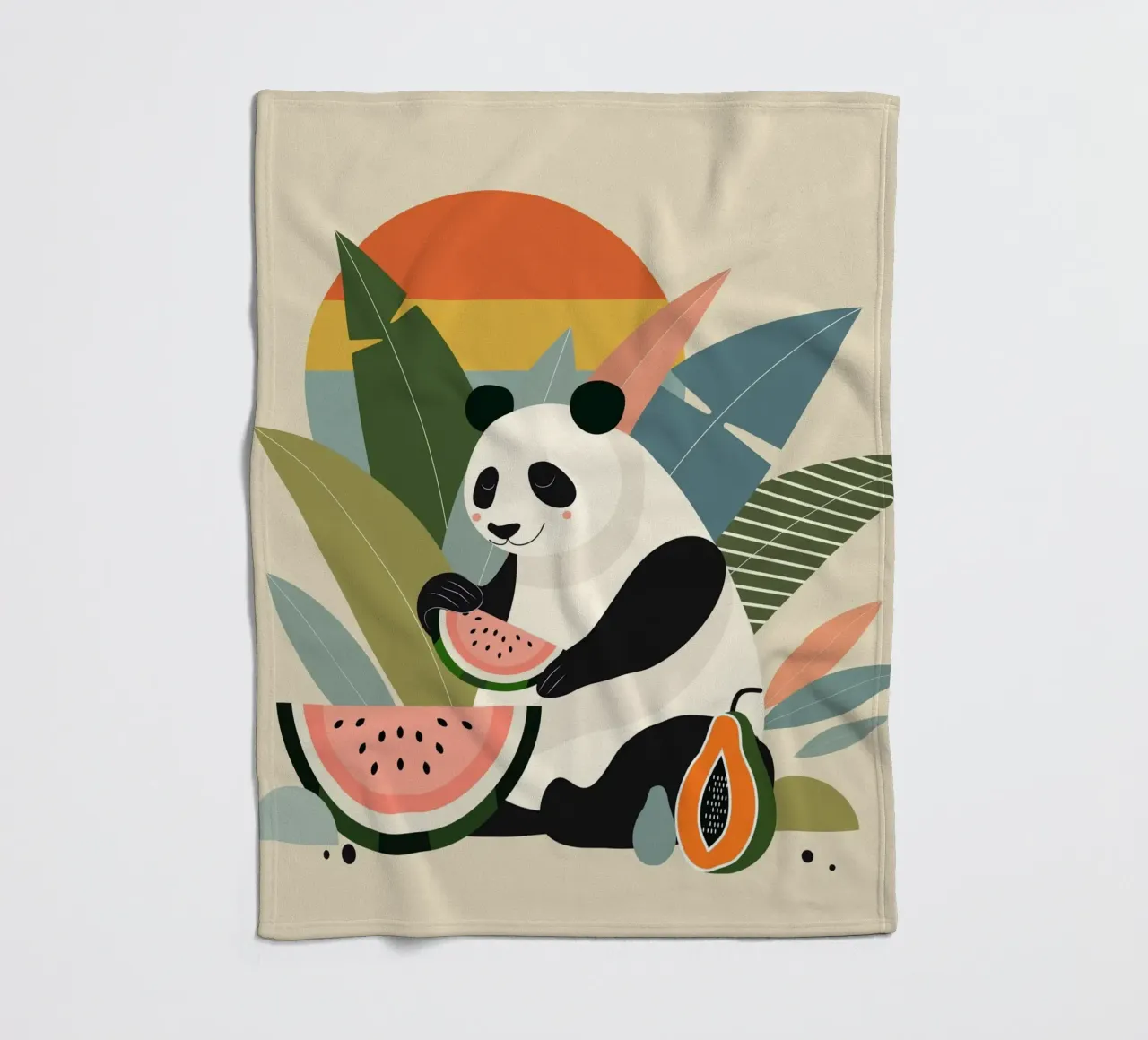 Panda con piante e frutti esotici coperta in pile da namosh