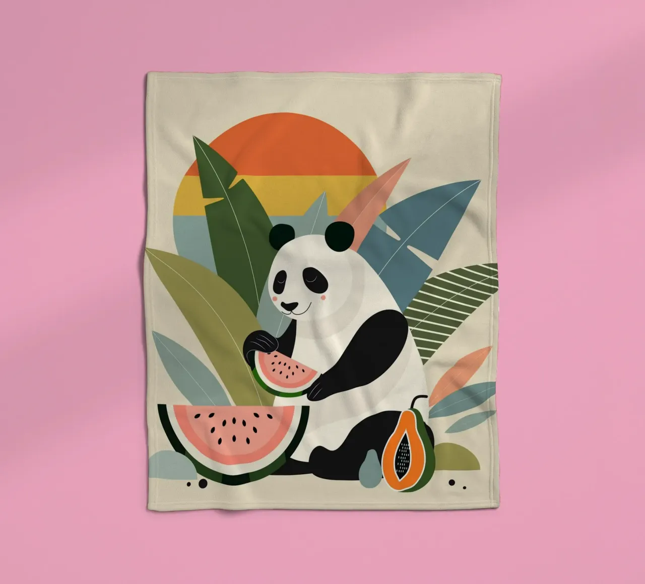Panda con piante e frutti esotici coperta in pile da namosh