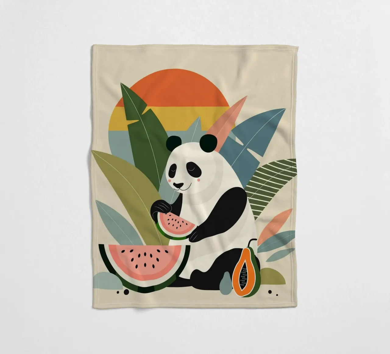 Panda con piante e frutti esotici coperta in pile da namosh