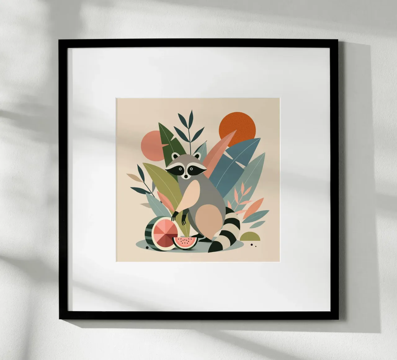 Raccoon with tropical plants and melons hahnemühle by namosh